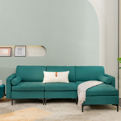Modular L Shaped Sectional Sofa with Reversible Chaise USB Charging Ports and Hidden Storage in Teal