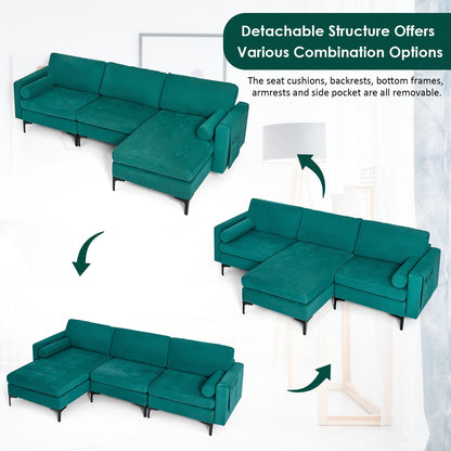 Modular L Shaped Sectional Sofa with Reversible Chaise USB Charging Ports and Hidden Storage in Teal