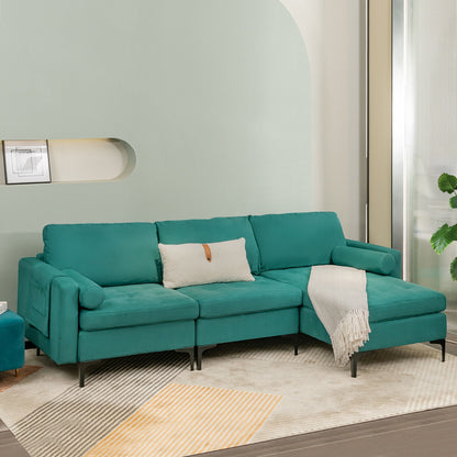Modular L Shaped Sectional Sofa with Reversible Chaise USB Charging Ports and Hidden Storage in Teal