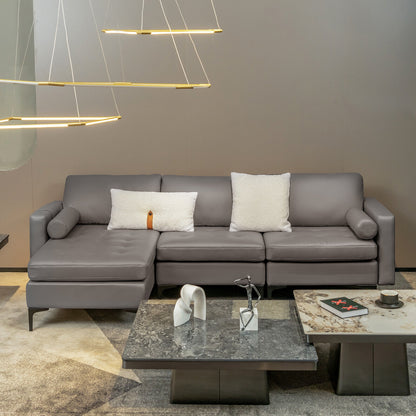 Modular L Shaped Sectional Sofa with Reversible Chaise USB Charging Ports and Hidden Storage in Light Grey