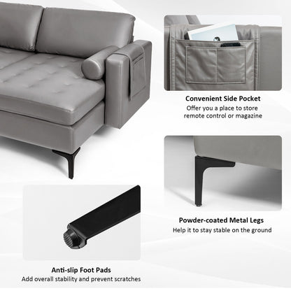 Modular L Shaped Sectional Sofa with Reversible Chaise USB Charging Ports and Hidden Storage in Light Grey