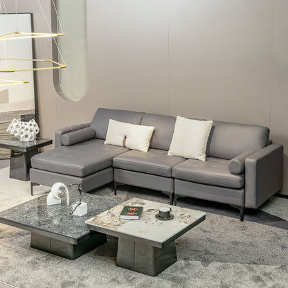 Modular L Shaped Sectional Sofa with Reversible Chaise USB Charging Ports and Hidden Storage in Light Grey