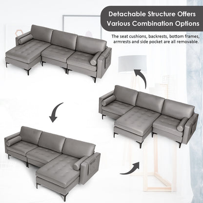 Modular L Shaped Sectional Sofa with Reversible Chaise USB Charging Ports and Hidden Storage in Light Grey