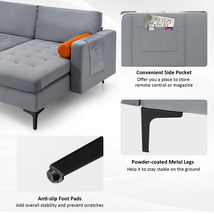 Modular L Shaped Sectional Sofa with Reversible Chaise USB Charging Ports and Hidden Storage in Grey