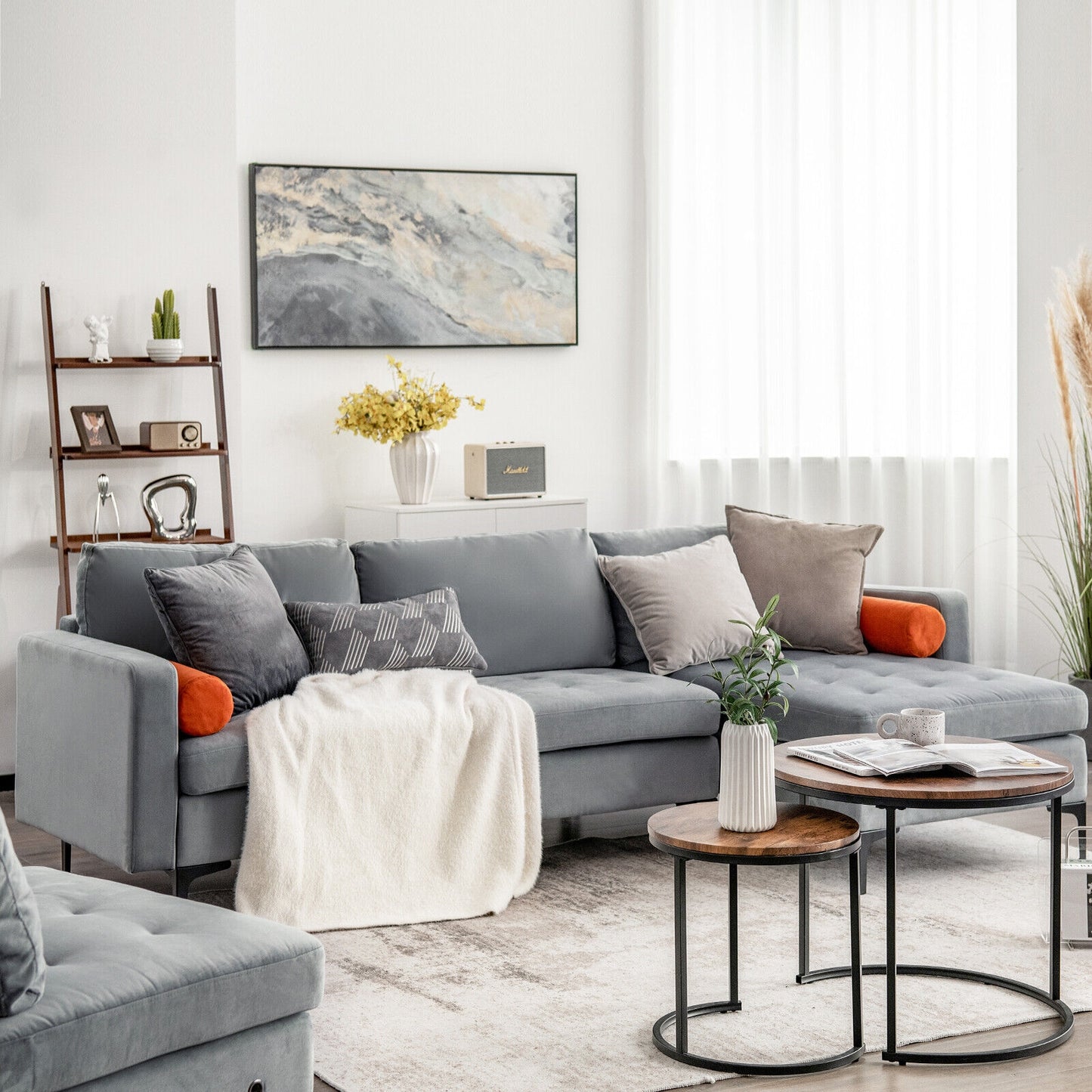 Modular L Shaped Sectional Sofa with Reversible Chaise USB Charging Ports and Hidden Storage in Grey
