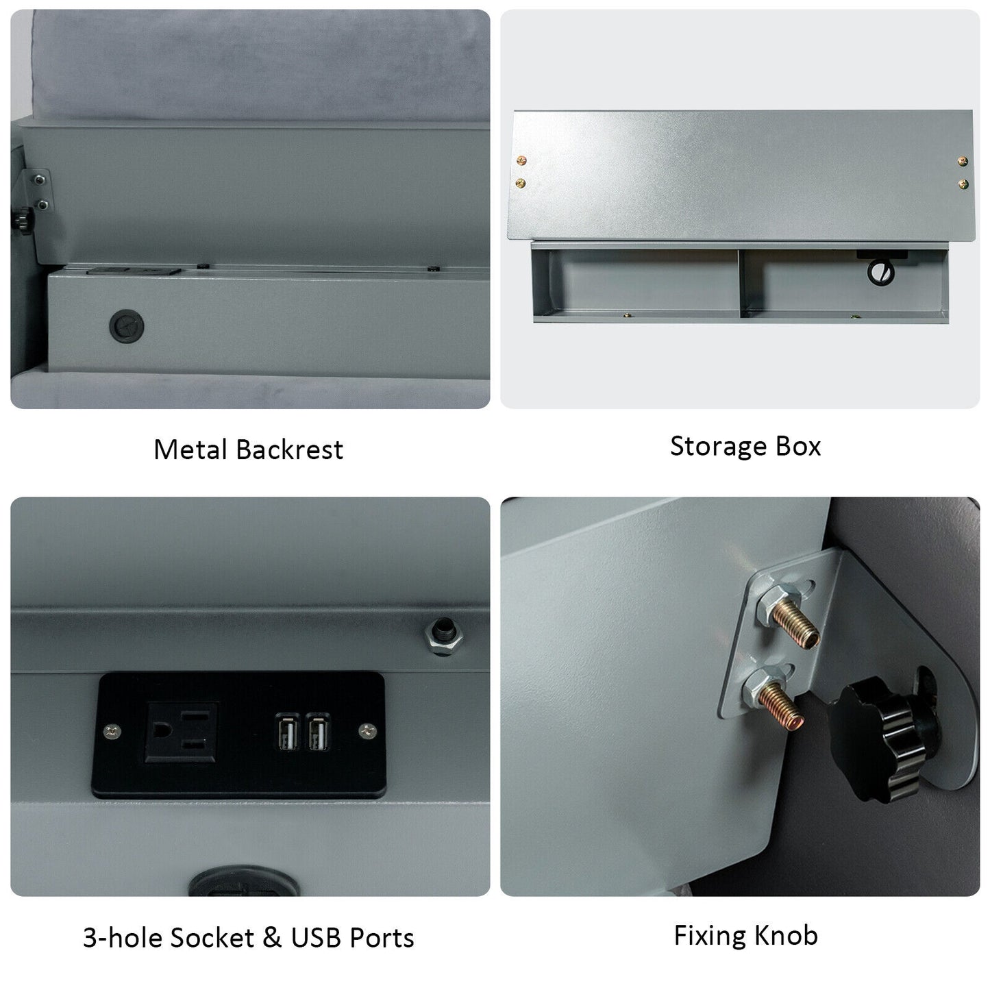 Modular L Shaped Sectional Sofa with Reversible Chaise USB Charging Ports and Hidden Storage in Grey