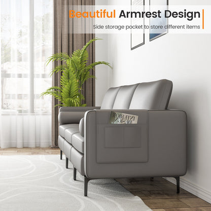 Modular 3-Seat Sofa Couch with USB Ports, Power Outlet and Storage Pocket in Light Grey