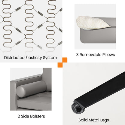 Modular 3-Seat Sofa Couch with USB Ports, Power Outlet and Storage Pocket in Light Grey