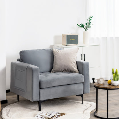 Contemporary Upholstered Accent Chair with Removable Bolster Pillow and Side Storage Pocket in Grey
