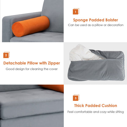 Contemporary Upholstered Accent Chair with Removable Bolster Pillow and Side Storage Pocket in Grey