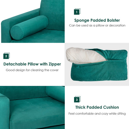 Contemporary Upholstered Accent Chair with Removable Bolster Pillow and Side Storage Pocket in Turquoise