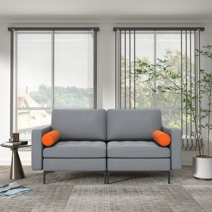 Modern 2-Seat Loveseat Sofa with Bolsters and Side Storage Pocket in Grey