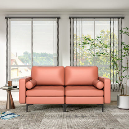 Modern 2-Seat Loveseat Sofa with Bolsters and Side Storage Pocket in Pink