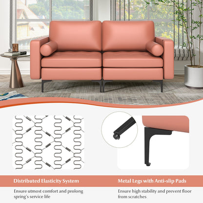 Modern 2-Seat Loveseat Sofa with Bolsters and Side Storage Pocket in Pink