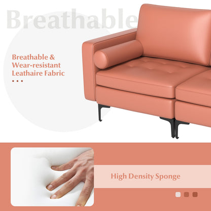 Modern 2-Seat Loveseat Sofa with Bolsters and Side Storage Pocket in Pink
