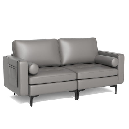 Modern 2-Seat Loveseat Sofa with Bolsters and Side Storage Pocket in Light Grey