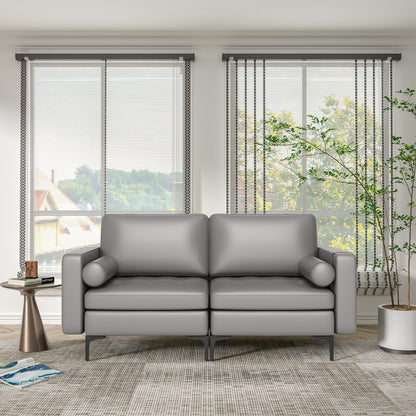 Modern 2-Seat Loveseat Sofa with Bolsters and Side Storage Pocket in Light Grey