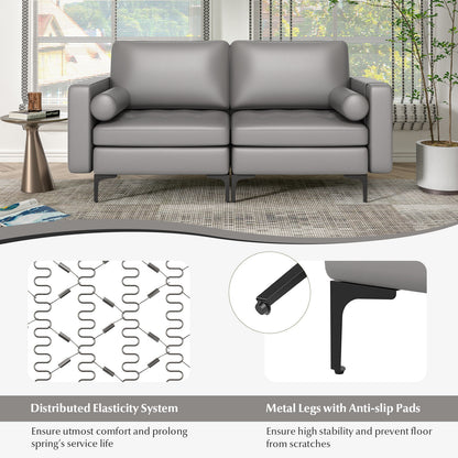 Modern 2-Seat Loveseat Sofa with Bolsters and Side Storage Pocket in Light Grey