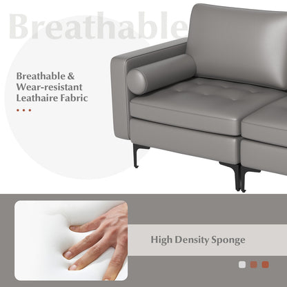 Modern 2-Seat Loveseat Sofa with Bolsters and Side Storage Pocket in Light Grey