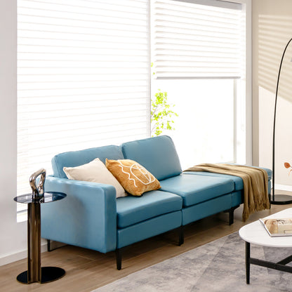 3 Seat Sofa Couch with Storage Armrest Pocket, Removable Cushions, and Metal Legs – Blue
