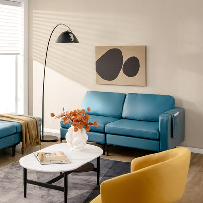 3 Seat Sofa Couch with Storage Armrest Pocket, Removable Cushions, and Metal Legs – Blue