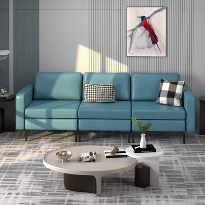 3 Seat Sofa Couch with Storage Armrest Pocket, Removable Cushions, and Metal Legs – Blue