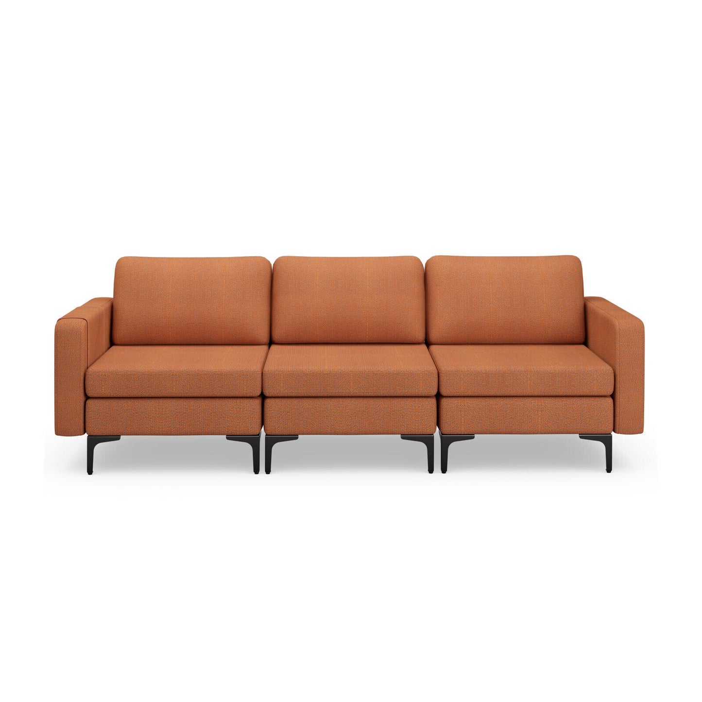 3 Seat Sofa Couch with Storage Armrest Pocket, Removable Cushions, and Metal Legs – Orange