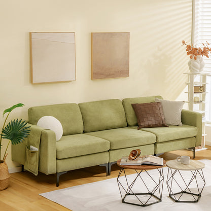 3 Seat Sofa Couch with Storage Armrest Pocket, Removable Cushions, and Metal Legs – Green