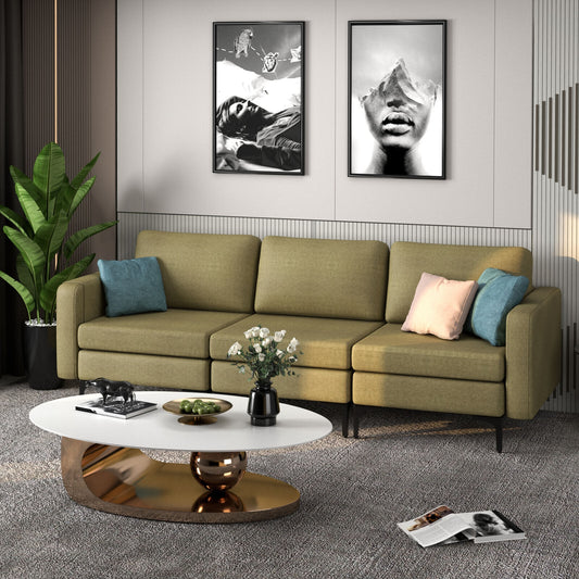 3 Seat Sofa Couch with Storage Armrest Pocket, Removable Cushions, and Metal Legs – Green