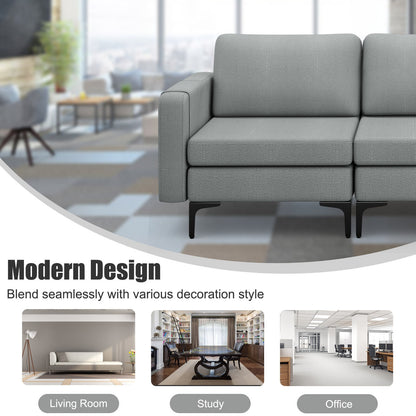 3 Seat Sofa Couch with Storage Armrest Pocket, Removable Cushions, and Metal Legs – Grey