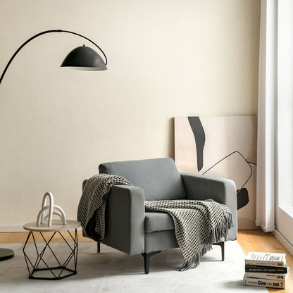 3 Seat Sofa Couch with Storage Armrest Pocket, Removable Cushions, and Metal Legs – Grey