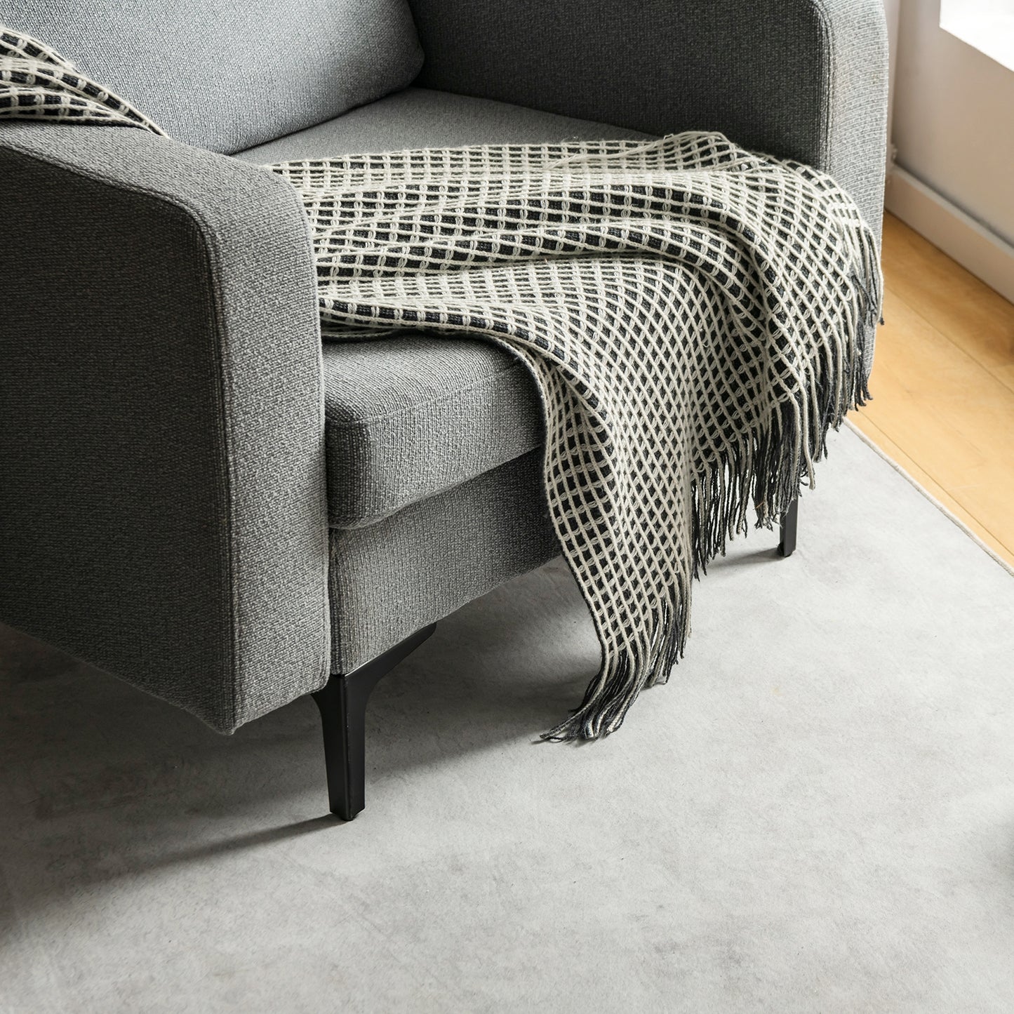 3 Seat Sofa Couch with Storage Armrest Pocket, Removable Cushions, and Metal Legs – Grey