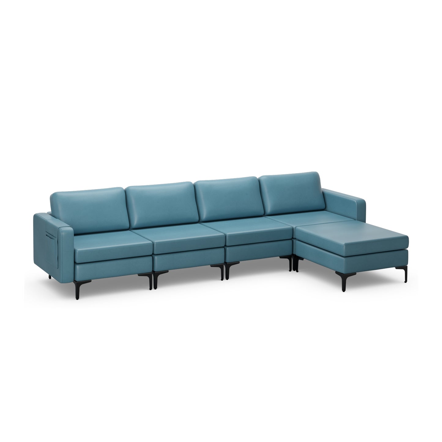 Modular L-Shaped Sectional Sofa with Reversible Ottoman, USB Ports, and Storage in Blue