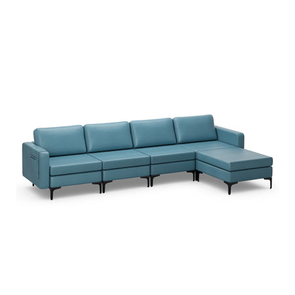 Modular L-Shaped Sectional Sofa with Reversible Ottoman, USB Ports, and Storage in Blue