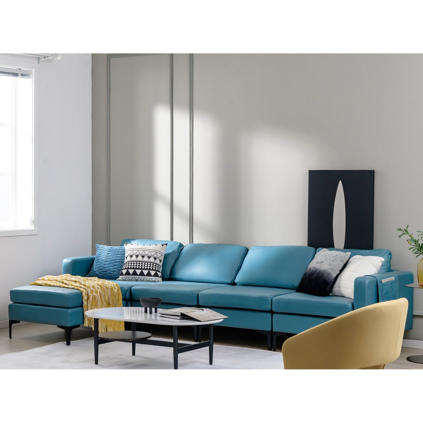 Modular L-Shaped Sectional Sofa with Reversible Ottoman, USB Ports, and Storage in Blue