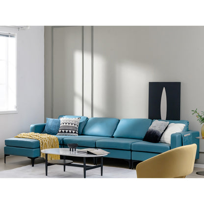 Modular L-Shaped Sectional Sofa with Reversible Ottoman, USB Ports, and Storage in Blue