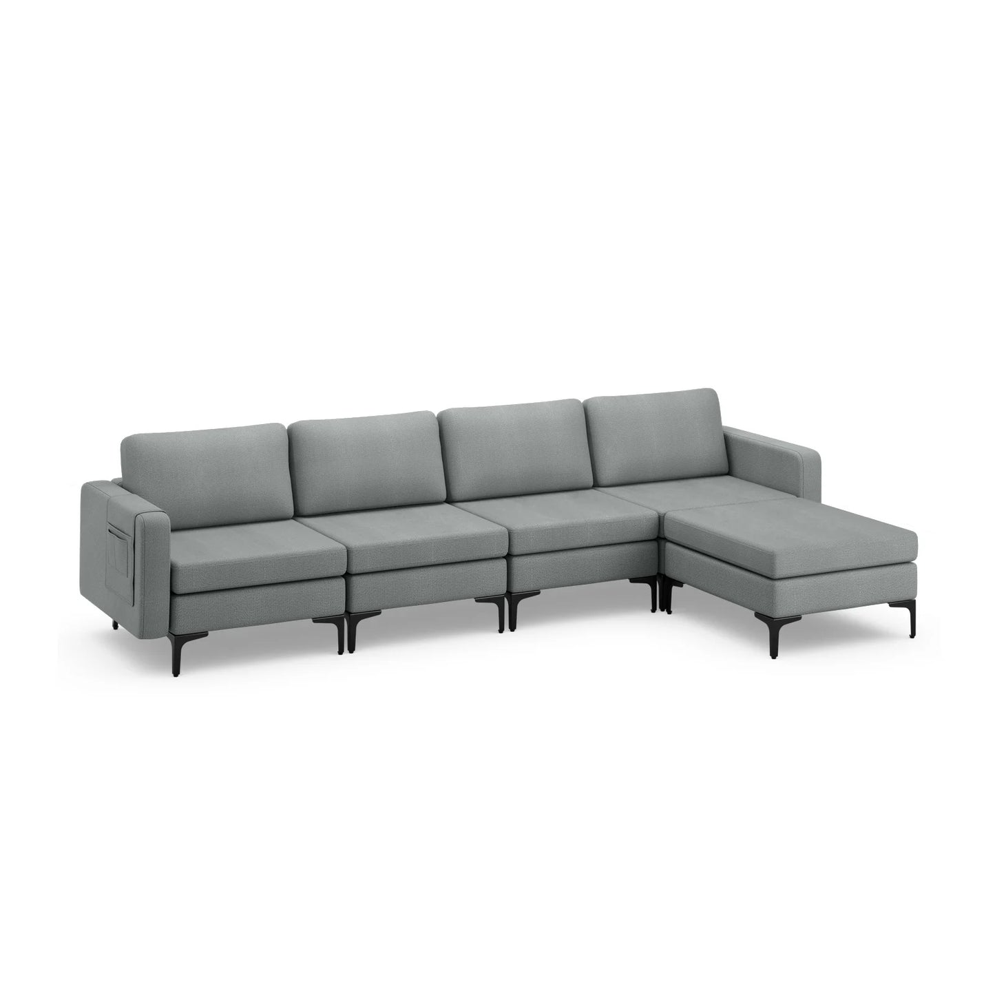 Modular L-Shaped Sectional Sofa with Reversible Ottoman, USB Ports, and Storage in Grey
