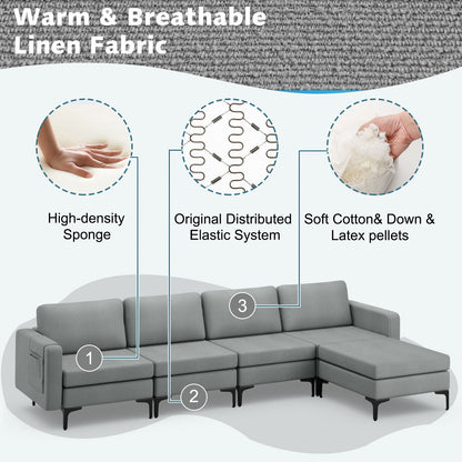 Modular L-Shaped Sectional Sofa with Reversible Ottoman, USB Ports, and Storage in Grey