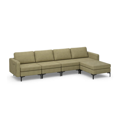 Modular L-Shaped Sectional Sofa with Reversible Ottoman, USB Ports, and Storage in Green