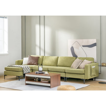 Modular L-Shaped Sectional Sofa with Reversible Ottoman, USB Ports, and Storage in Green