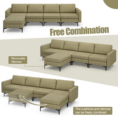 Modular L-Shaped Sectional Sofa with Reversible Ottoman, USB Ports, and Storage in Green