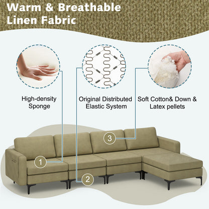 Modular L-Shaped Sectional Sofa with Reversible Ottoman, USB Ports, and Storage in Green