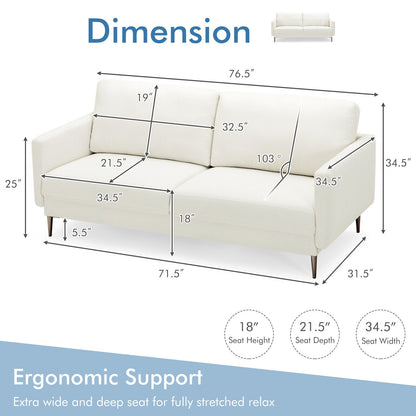 Modern Upholstered Loveseat with Plush Backrest Cushions in White
