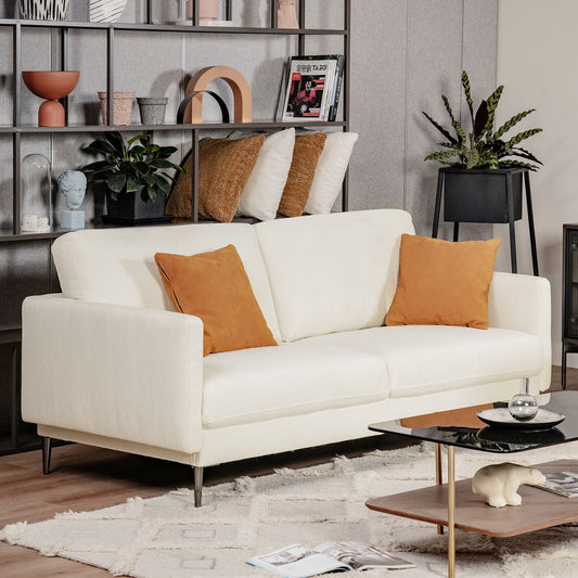 Modern Upholstered Loveseat with Plush Backrest Cushions in White