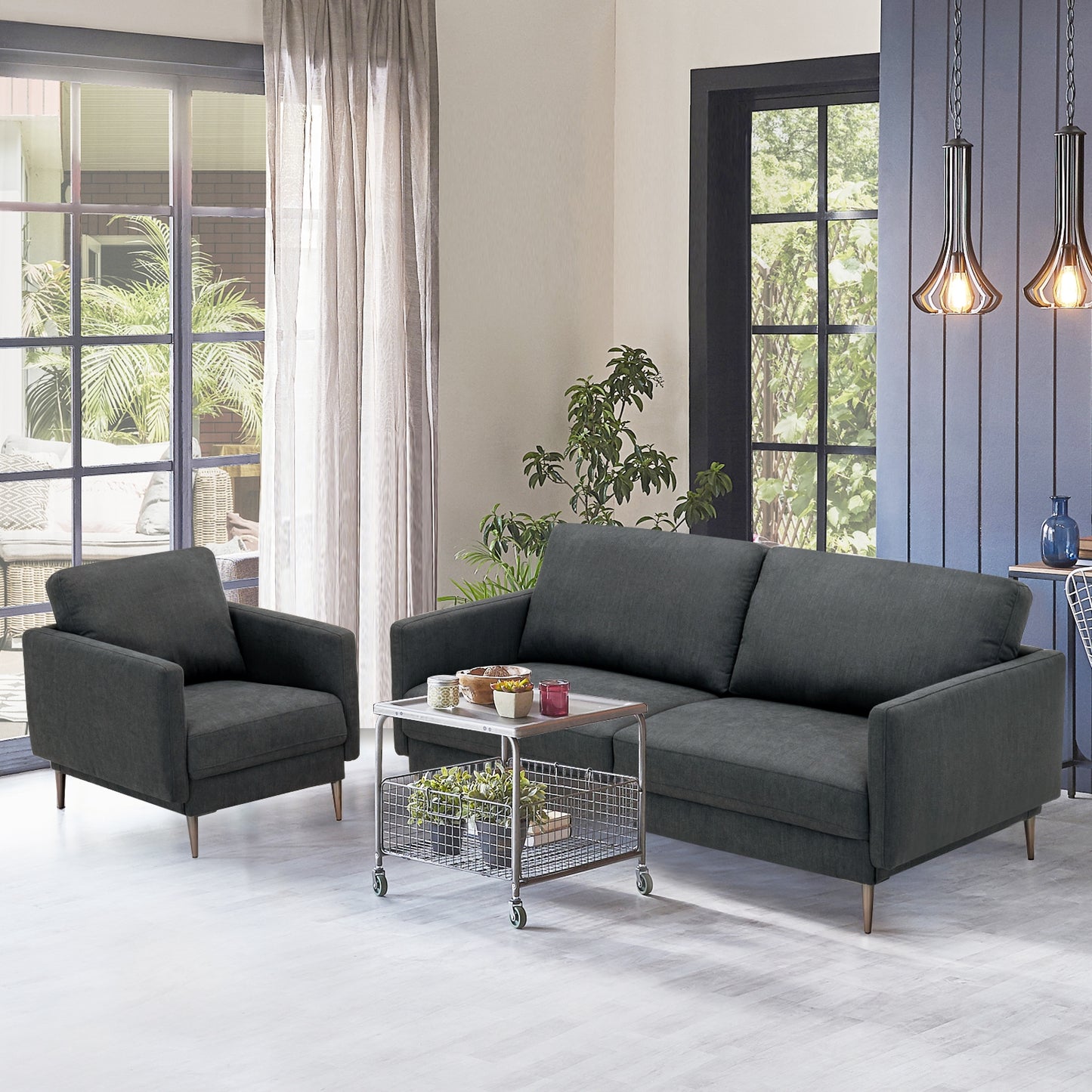 Modern Upholstered Loveseat with Plush Backrest Cushions in Grey