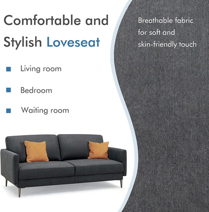 Modern Upholstered Loveseat with Plush Backrest Cushions in Grey