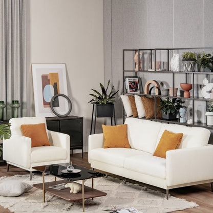 Modern Upholstered Accent Chair with Plush Removable Back Cushion in White