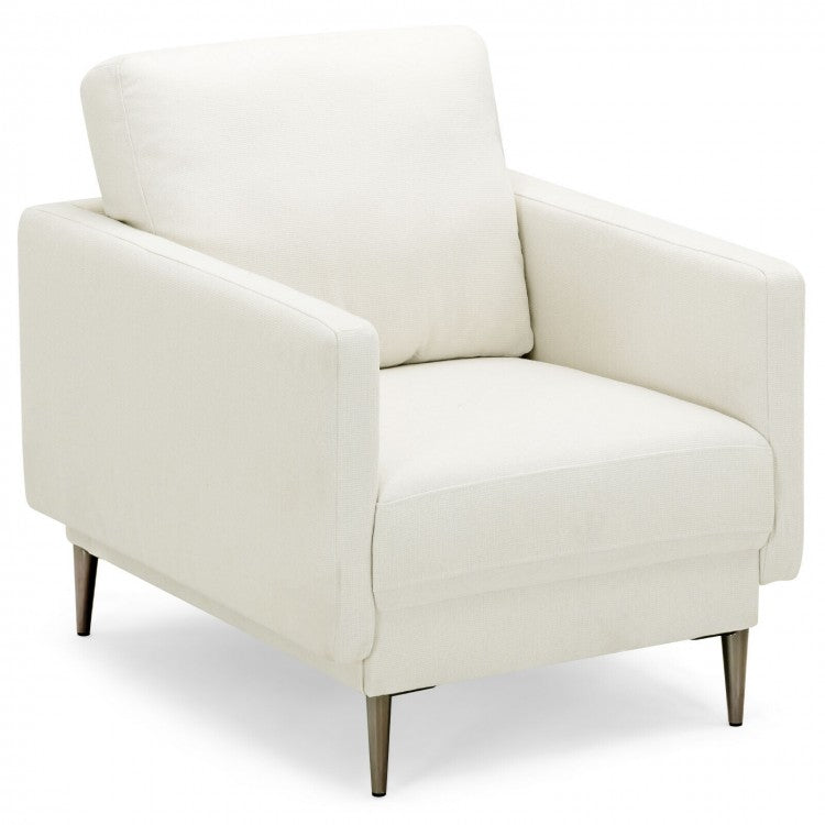 Modern Upholstered Accent Chair with Plush Removable Back Cushion in White