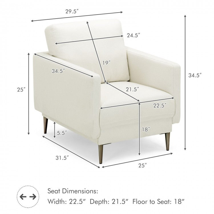Modern Upholstered Accent Chair with Plush Removable Back Cushion in White