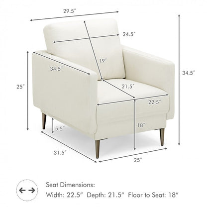 Modern Upholstered Accent Chair with Plush Removable Back Cushion in White